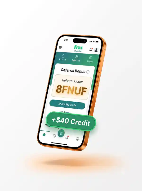 FIZZ Mobile App showing referral code 8FNUF